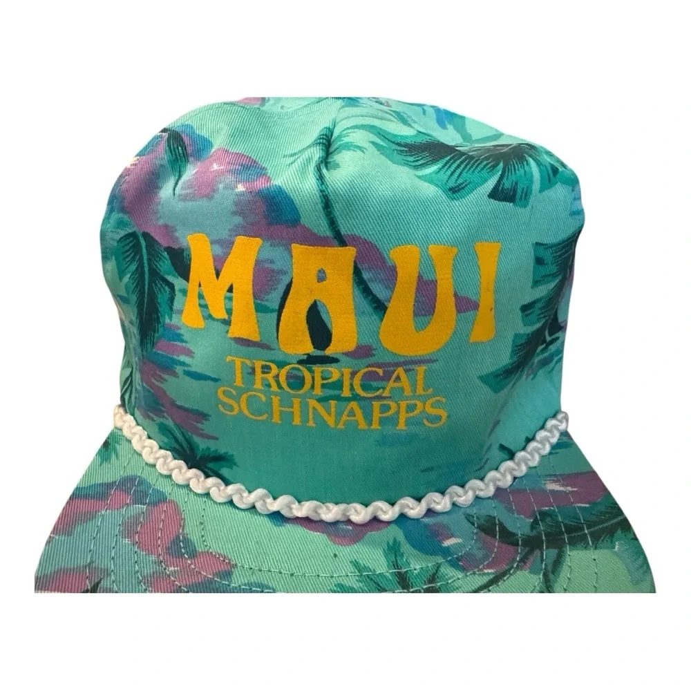 Vintage 90s Maui Tropical Schnapps San Sun Blue Sunset Palm Tree SnapBack Hat - Picture 2 of 8